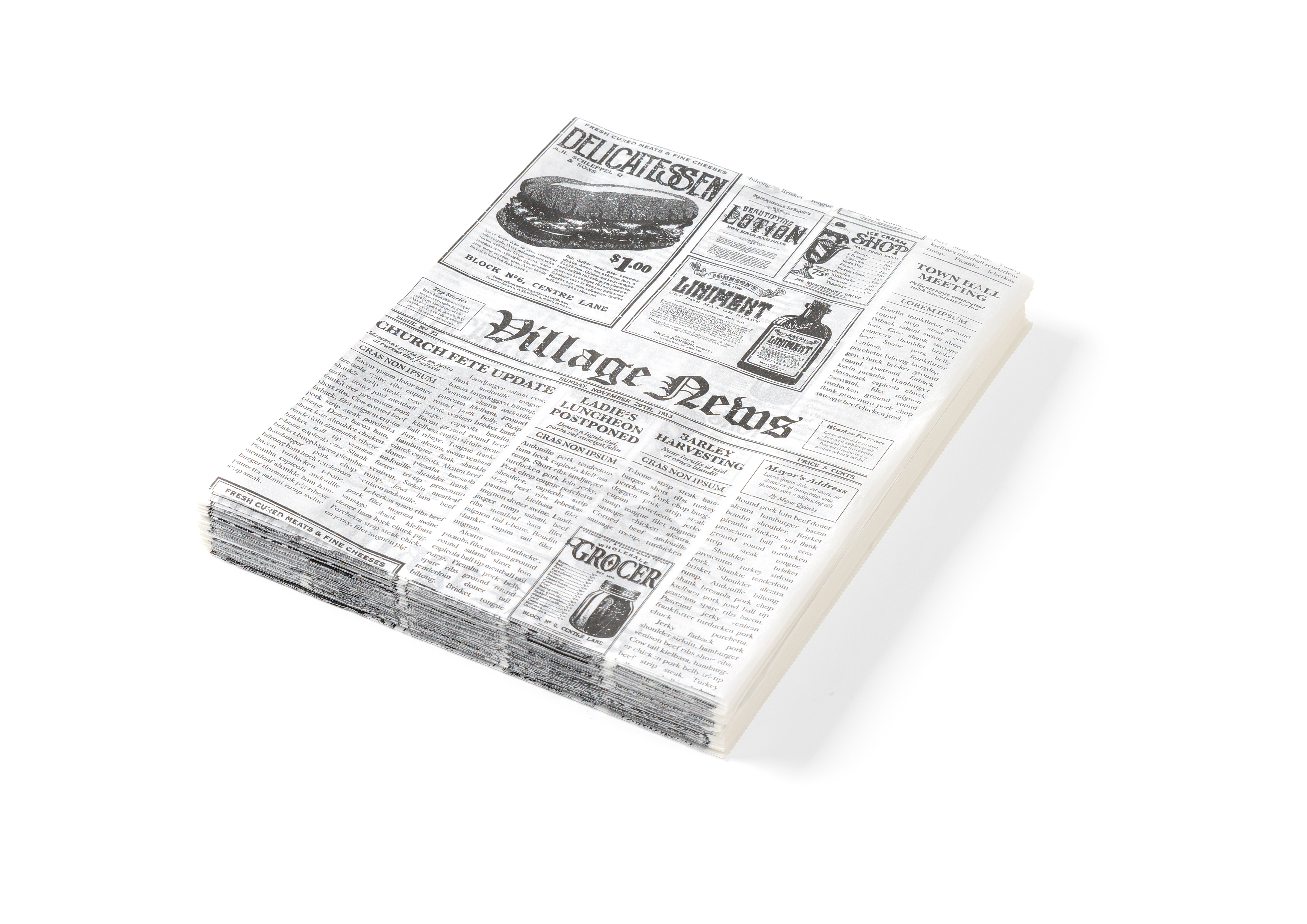 Wickel-, Einschlagpapier fettdicht, 20x25cm, Zeitungsmotiv