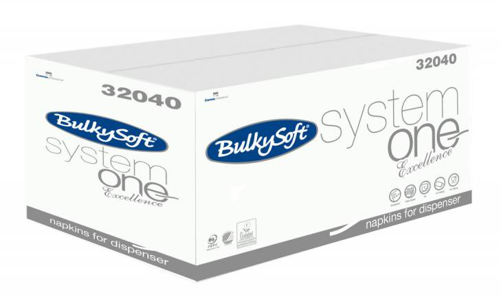 Spenderservietten BulkySoft Table Top SystemOne Excellence V-Falz, 2-lg weiss