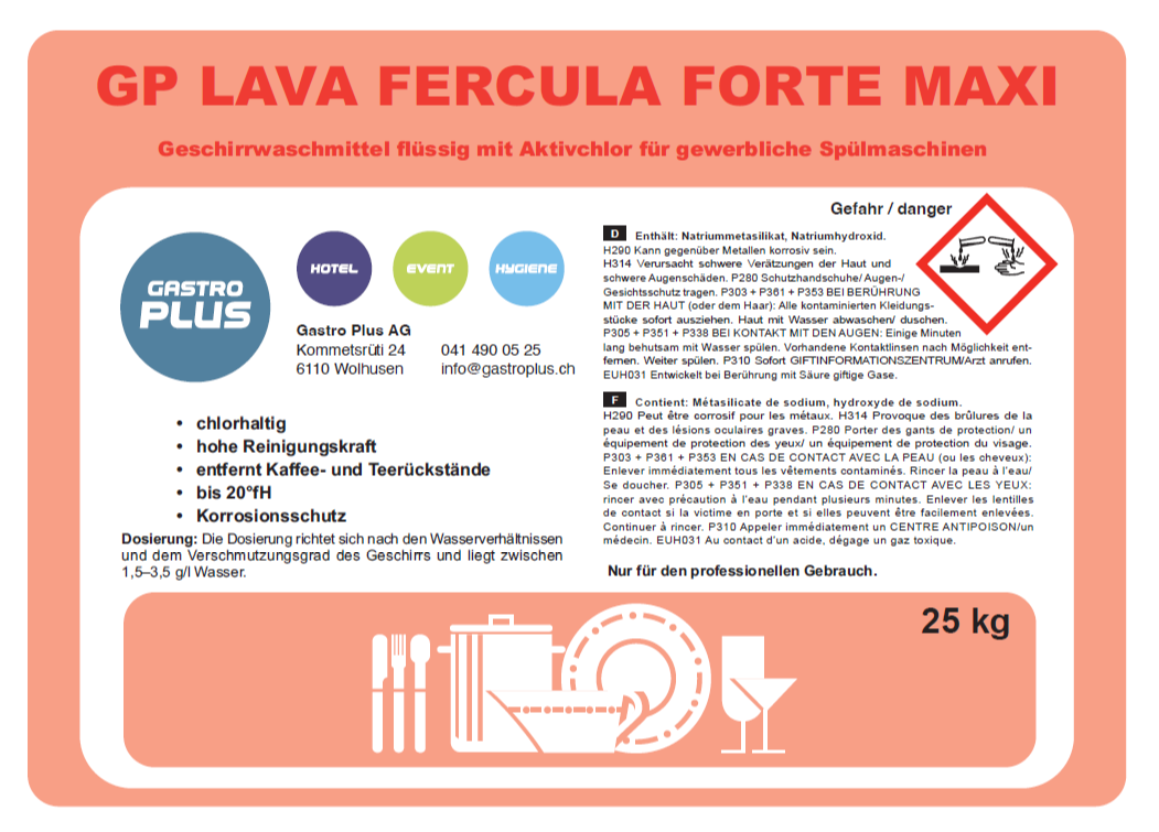 GP Lava Fercula Forte Maxi 25kg, Geschirrwaschmittel fl&#252;ssig