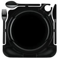 Cater-Plates, PS, schwarz inkl Messer, Gabel und Löffel