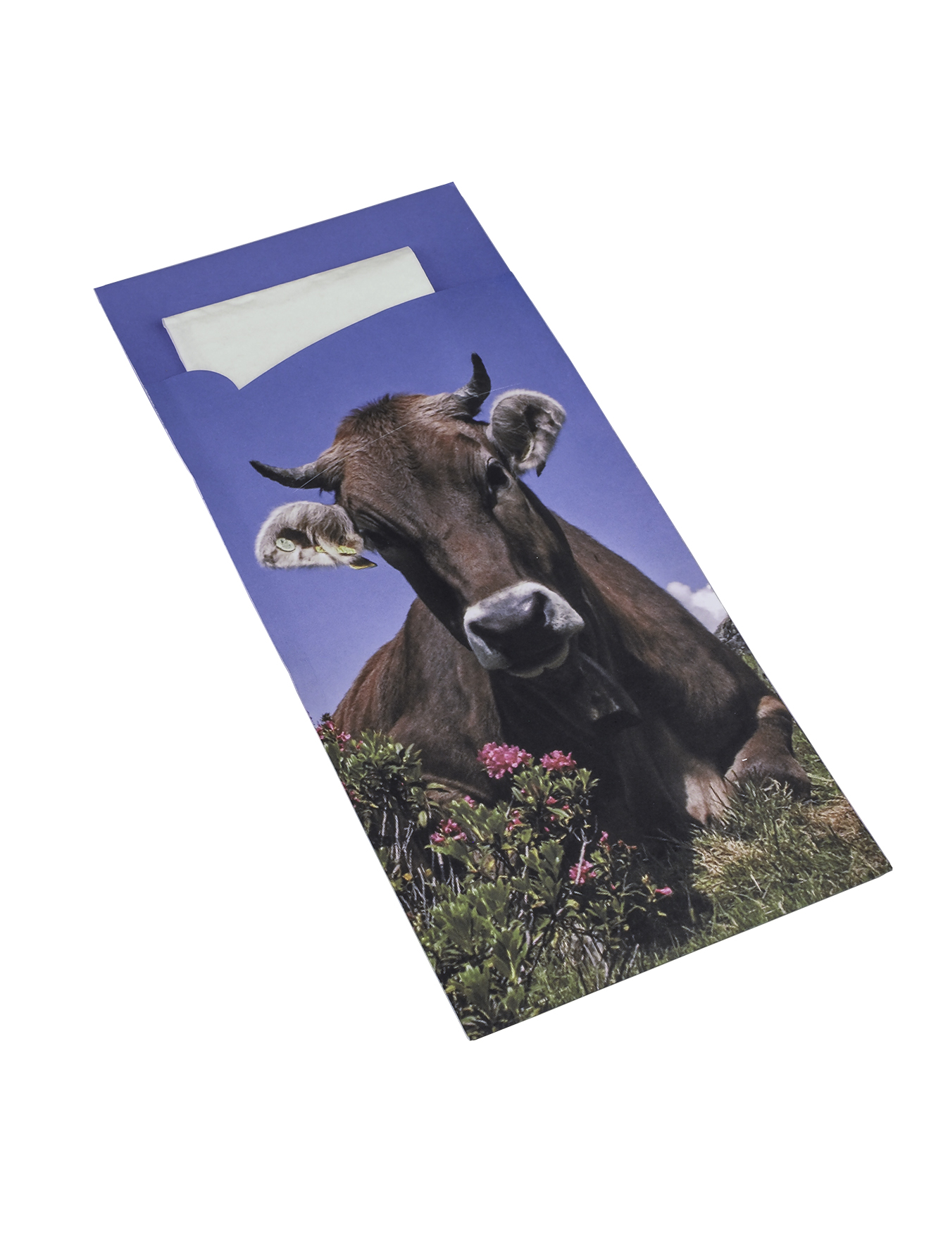 Bestecktasche Sujet Kuh, Serviette weiss, 2-lg, 40x40cm