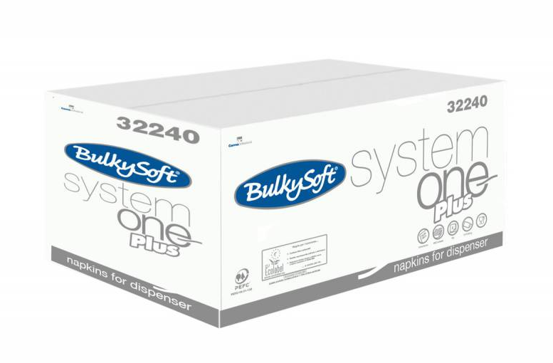 Spenderservietten BulkySoft Table Top SystemOne Plus V-Falz, 2-lg, weiss
