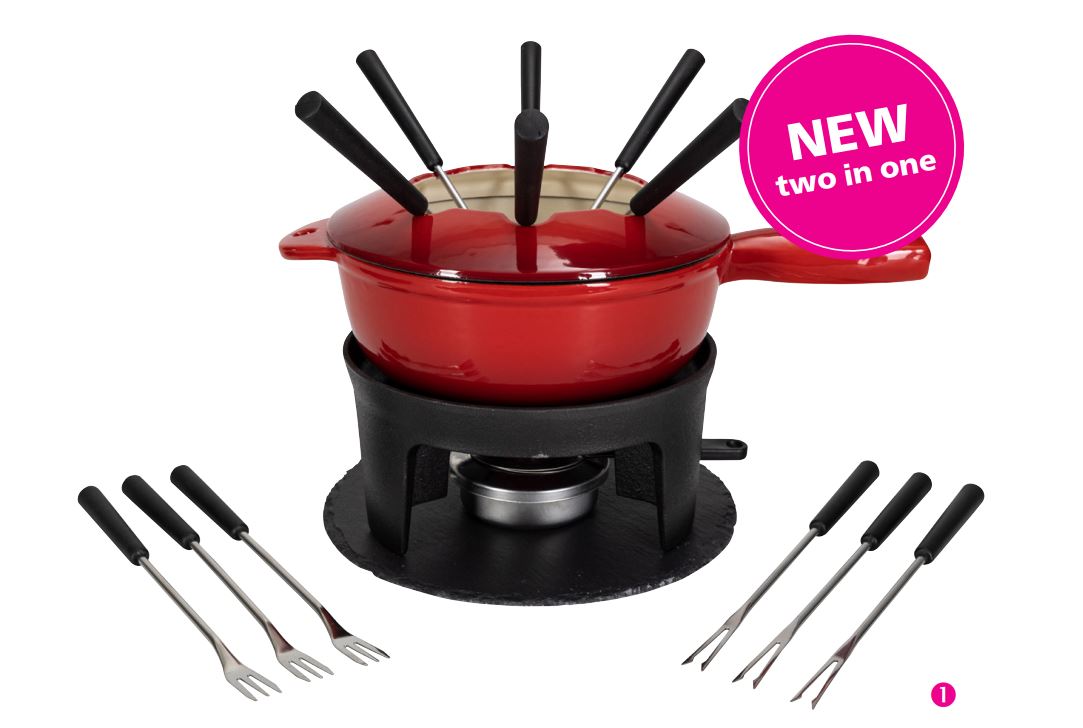 Fondue Set «two in one» für Gemüse und Fleisch, rot-schwarz, 16-teilig, ø22cm
