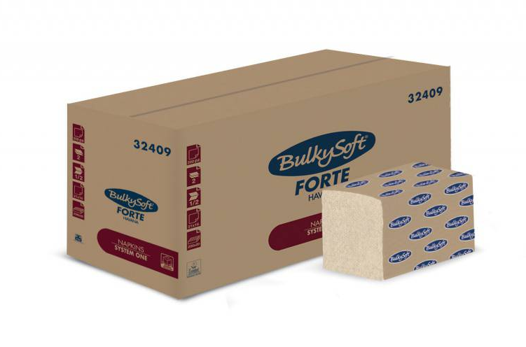Spenderservietten BulkySoft SystemOne, Forte Havanna, 1/2-Falz, 2-lg, braun