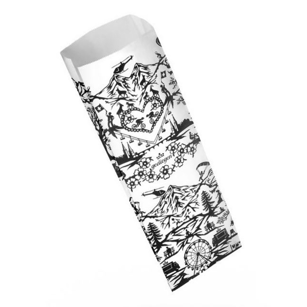 Wurstbeutel "Swiss Tradition" weiss mit Druck, 260x90x40mm