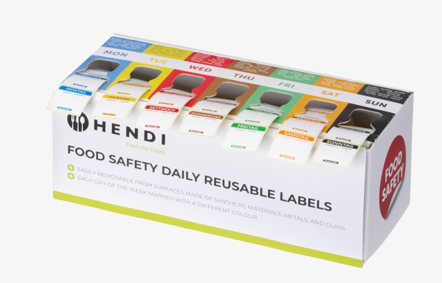 SET mit wiederverwendbaren Etiketten, 25x25mm, zur Lebensmittelsicherheit, HENDI