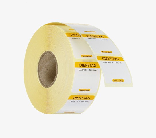 wiederverwendbarer Aufkleber "Dienstag", gelb, 25x25mm, HENDI
