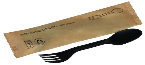 Paddle-Spork / Göffel / Gabel-Löffel, schwarz einzeln verpackt