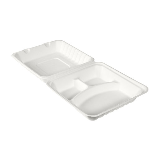 Menübox mit Klappdeckel, Bagasse 3-teilig, 350/120/120ml