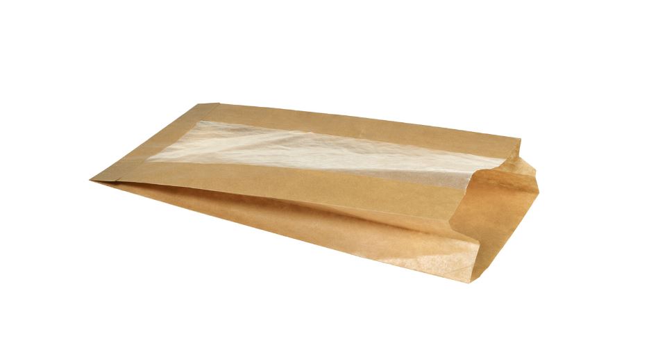 Snack-Tüte / Brotbeutel 150+50x270mm braun mit Sichtfenster
