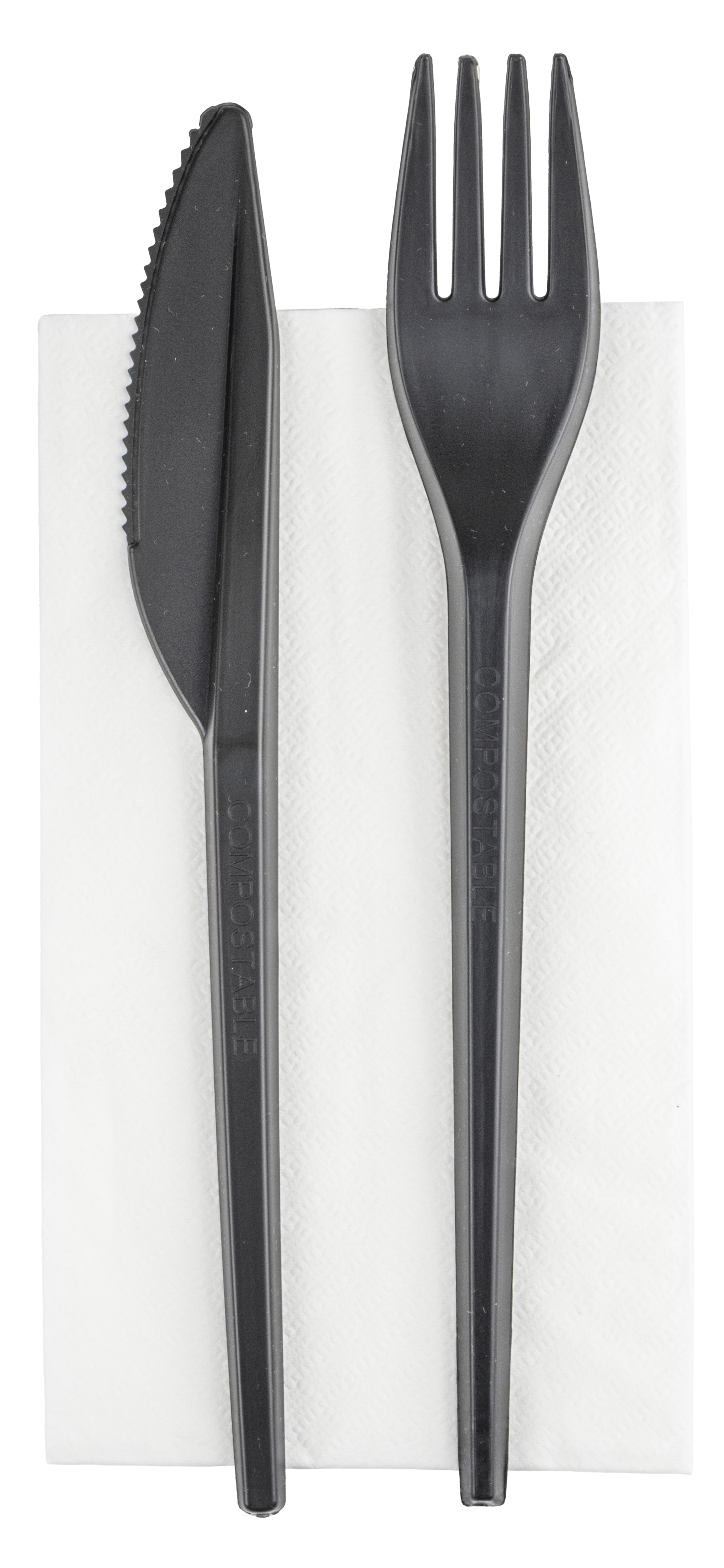 Besteck-Set schwarz, Messer/Gabel/Serviette, sehr stabil