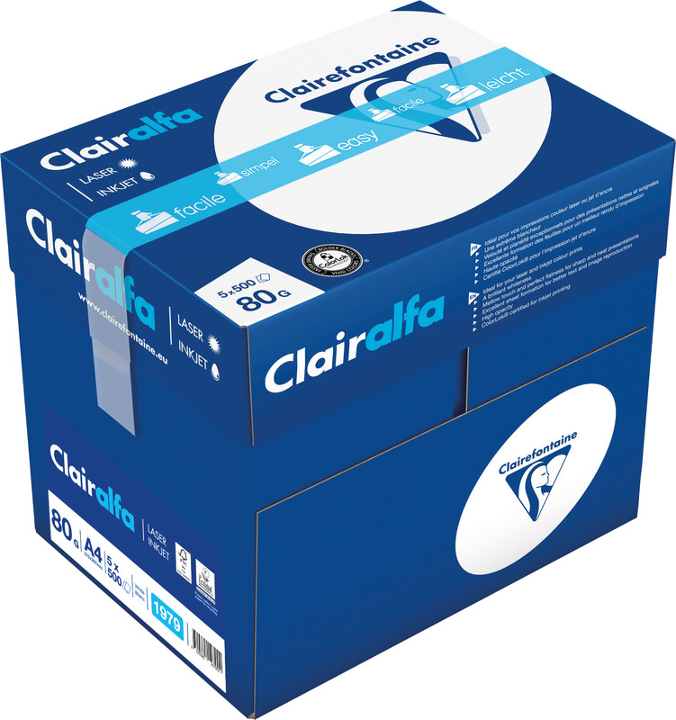 Kopierpapier A4, Clairalfa Box, hochweiss 80g/m2
