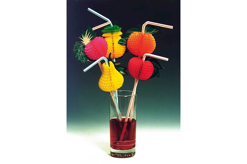 Trinkhalm Früchtedekor 24cm, Farben assortiert
