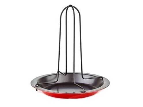 Chicken-Sitter/Poulet-Grillaufsatz aus Metall mit Unterteller
