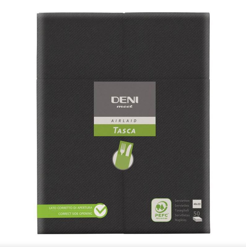 Besteck-Servietten Airlaid, 1/8-Falz, 40x40cm, schwarz