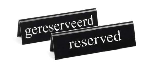 Tischschild "reserviert" doppelseitig bedruckt schwarz/weiss