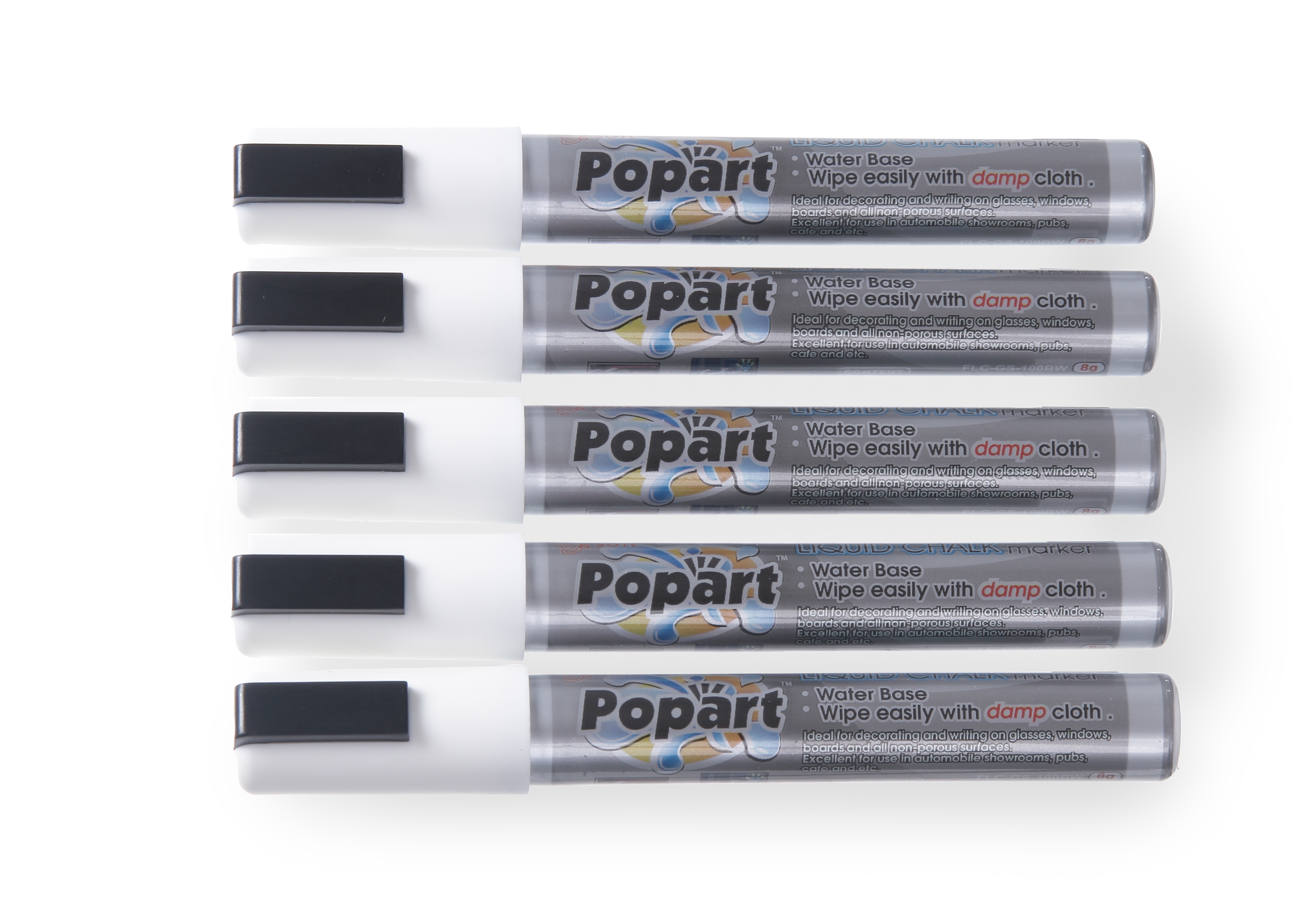 Kreidemarker, 5er Set, weiss, mit schräger Spitze, 2-6mm, HENDI