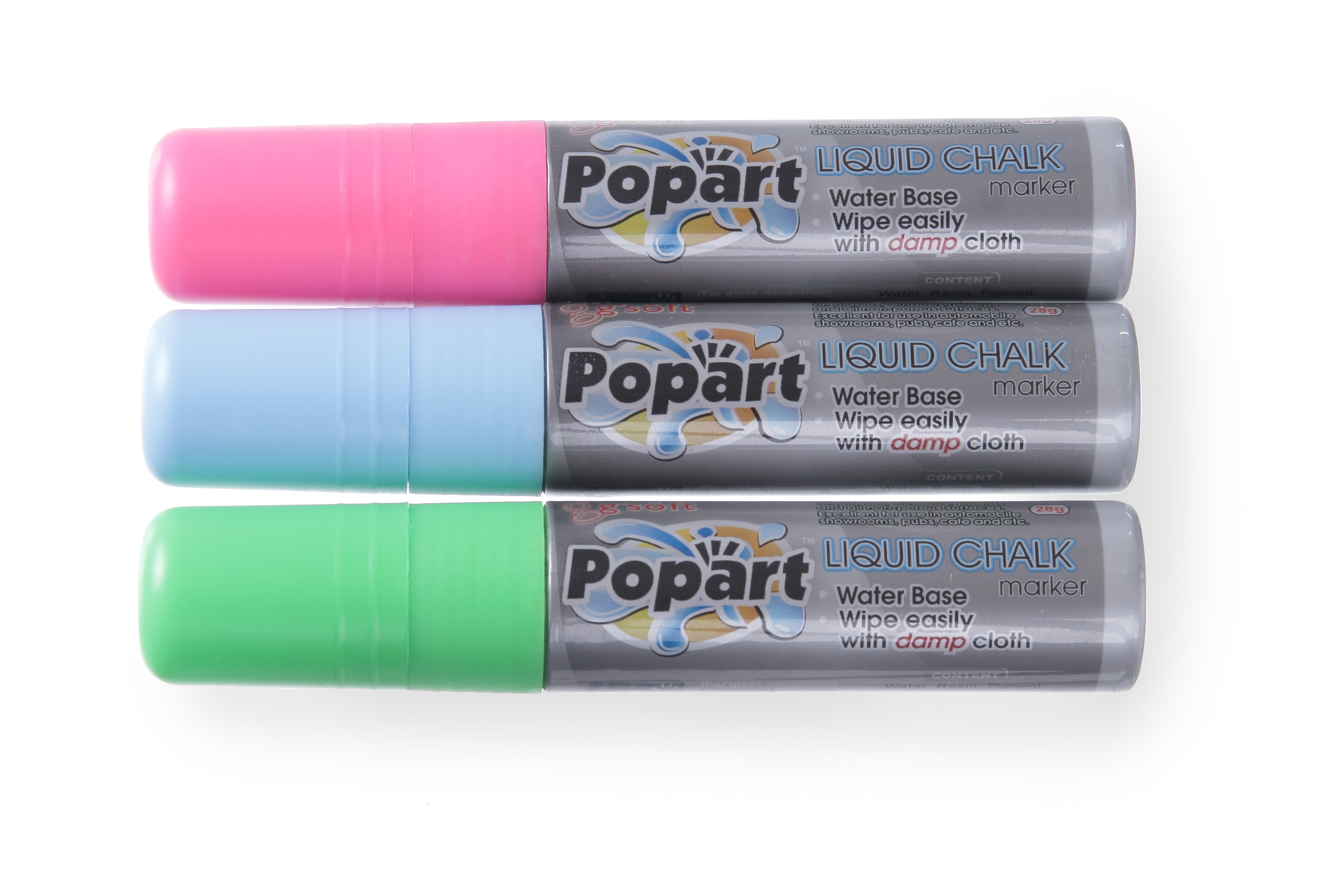 Kreidemarker, 3er Set, bunt, mit flacher Spitze, 15mm, HENDI, !NSV!