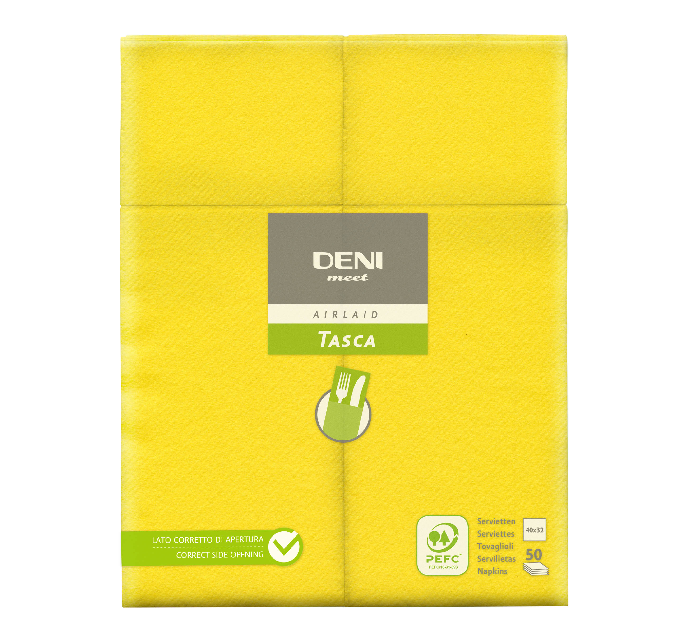 Besteck-Servietten Airlaid, 1/8-Falz, 40x40cm, gelb