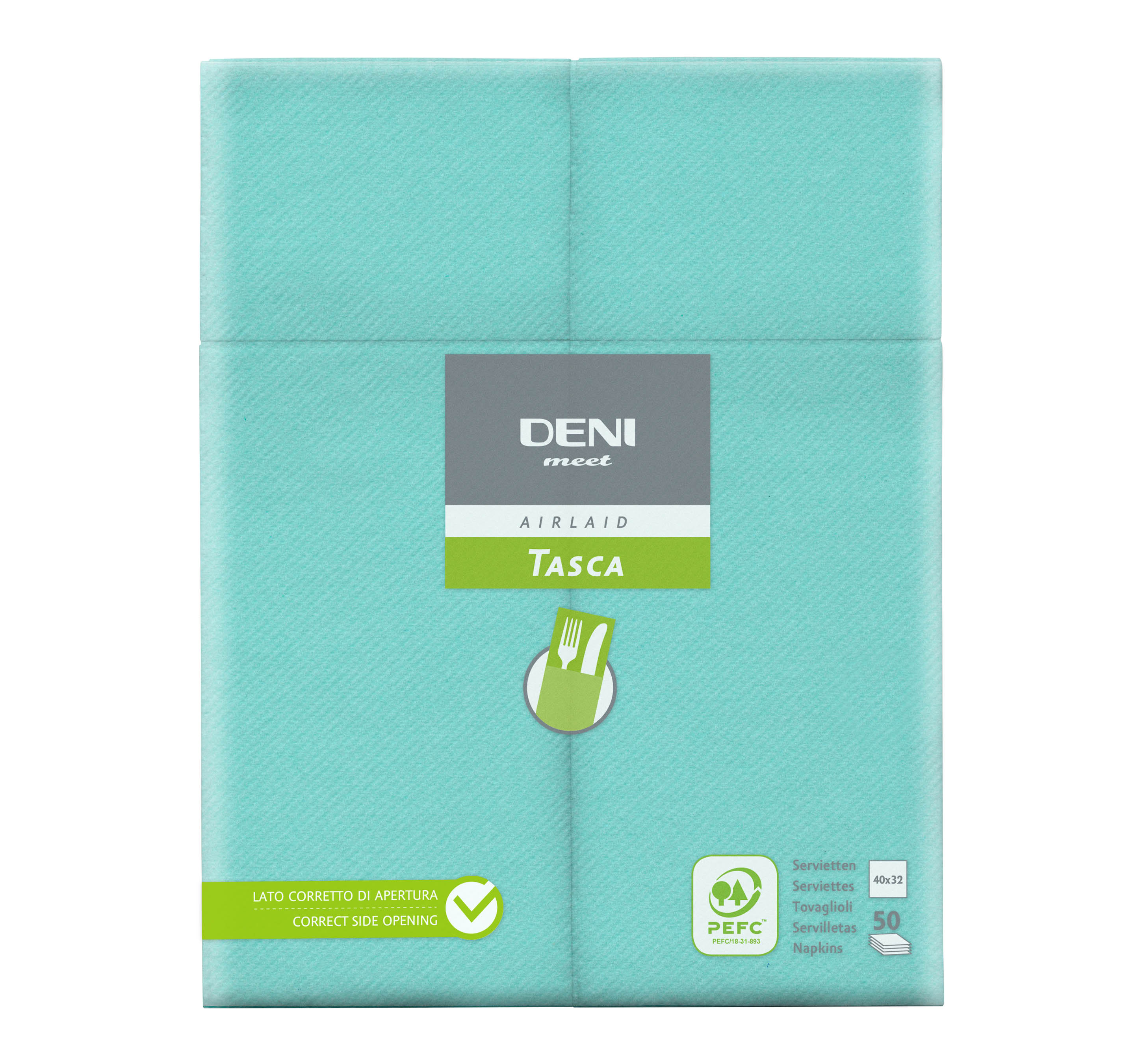 Besteck-Servietten Airlaid, 1/8-Falz, 40x40cm, acqua