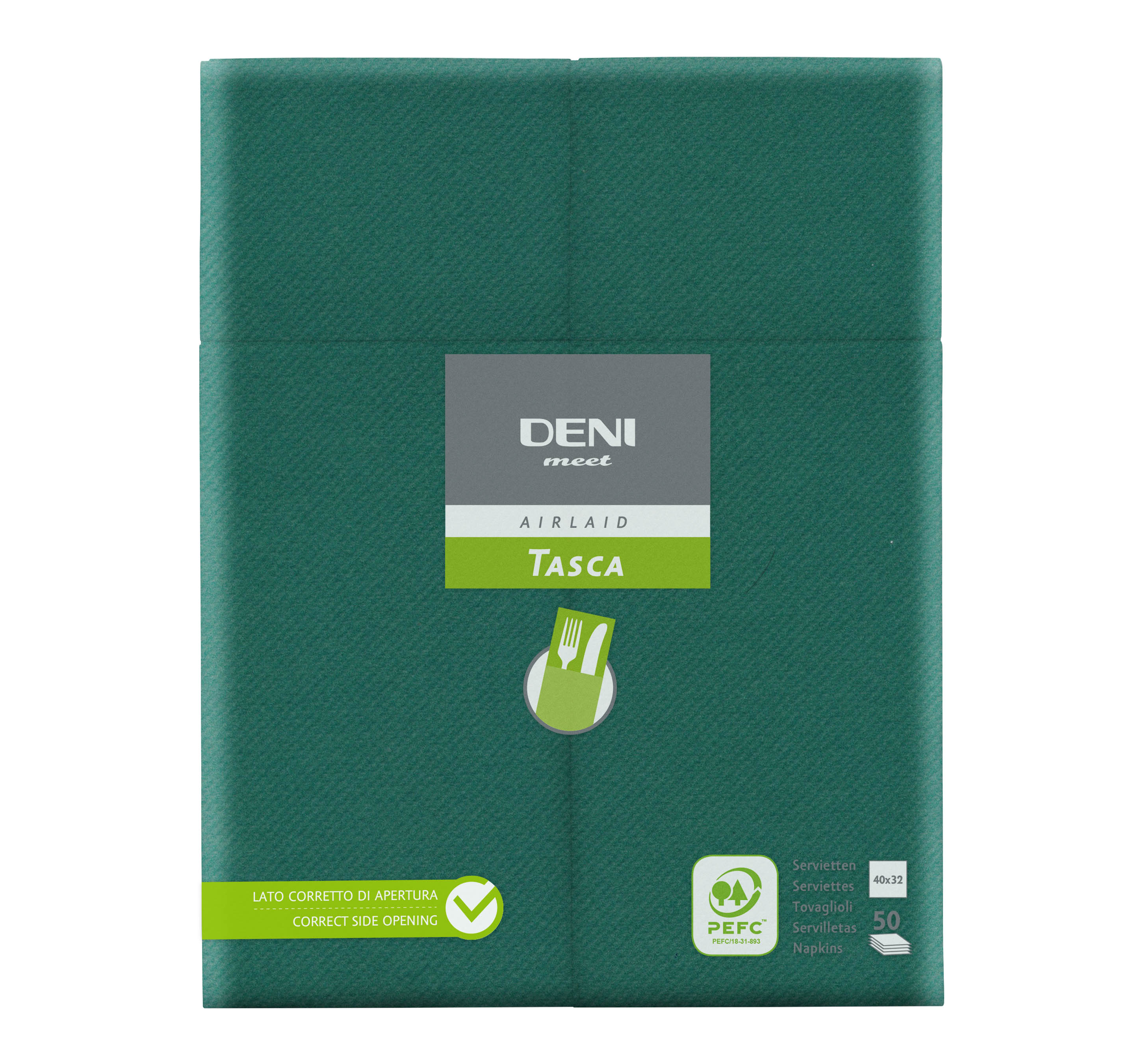 Besteck-Servietten Airlaid, 1/8-Falz, 40x40cm, tannengrün