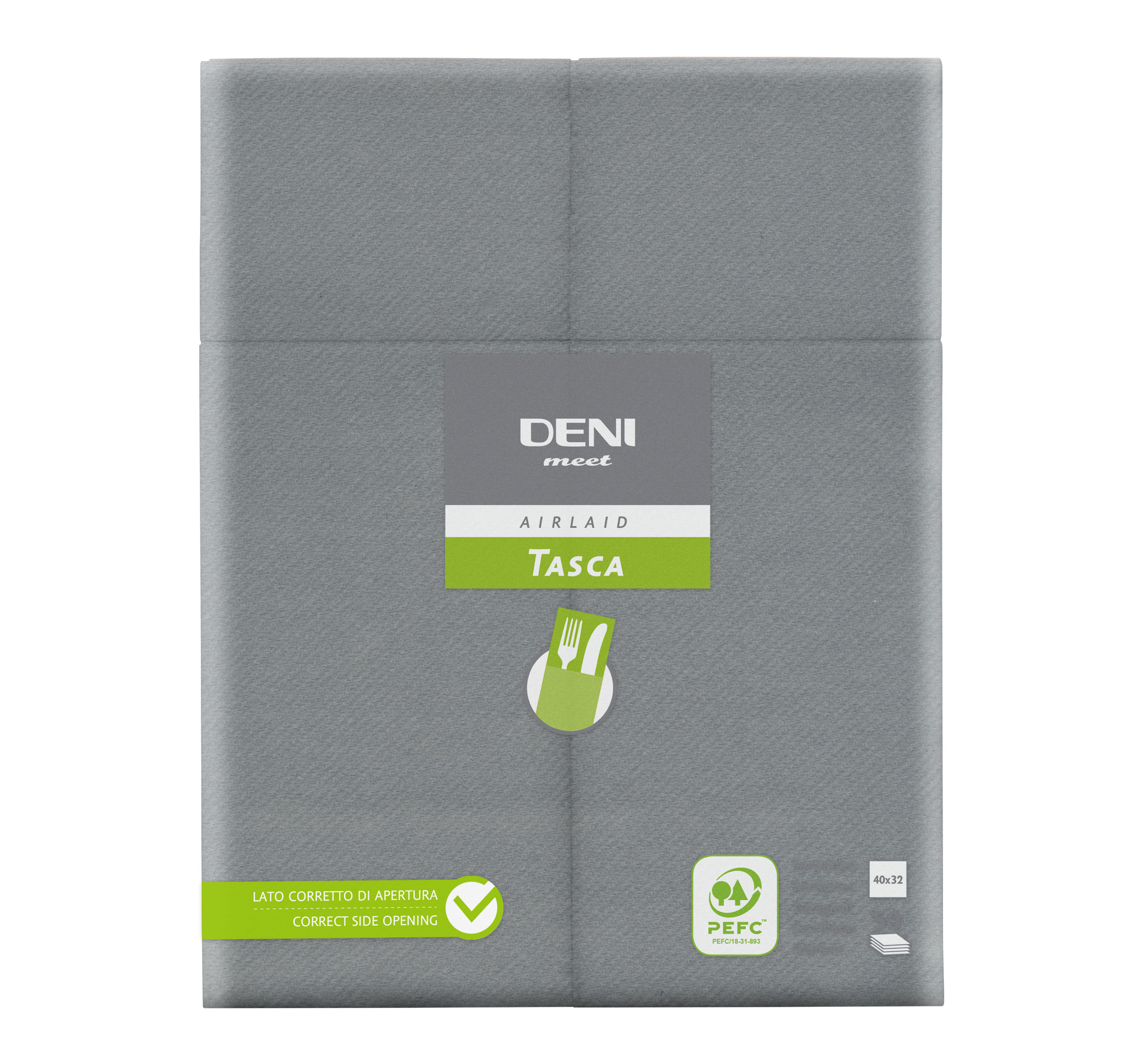 Besteck-Servietten Airlaid, 1/8-Falz, 40x40cm, grau