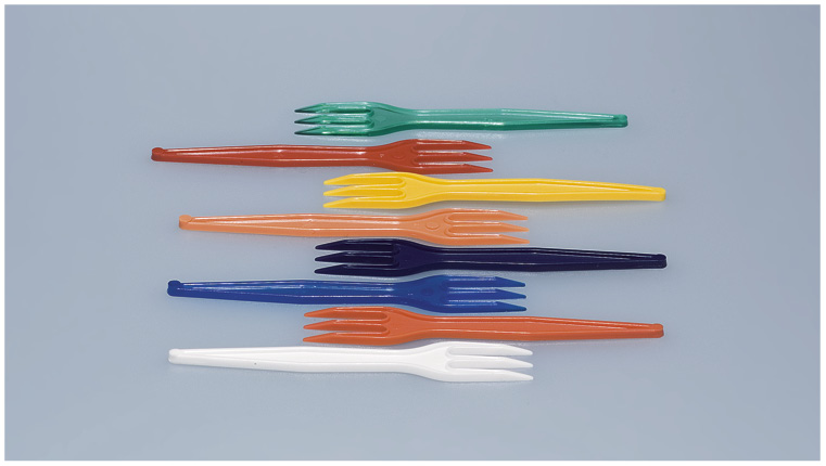 Pommes-Frites-Gabel 85mm farbig assortiert PS !NSV!