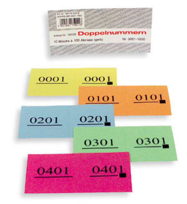 Doppelnummern Nr.1-500 farbig assortiert 12x6cm 
