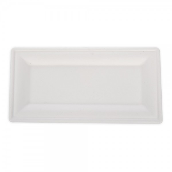 Teller- / Platte KARO 26x13cm, 1.5cm tief, weiss, Zuckerrohr