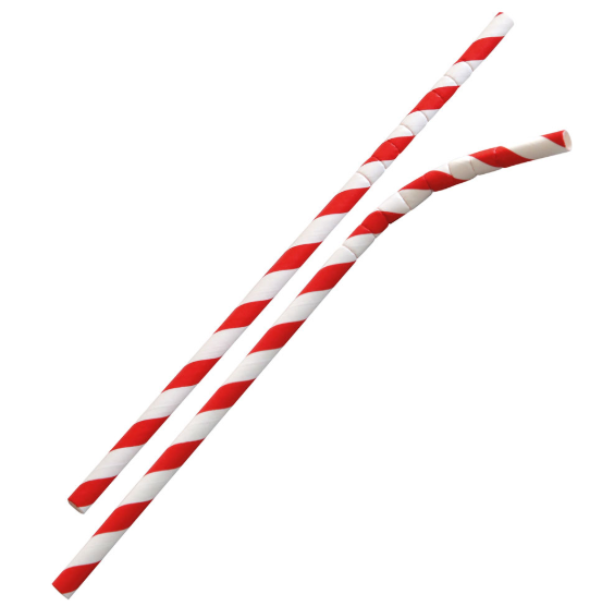Papier-Trinkhalme mit Knick rot/weiss, 197mm, ø6mm