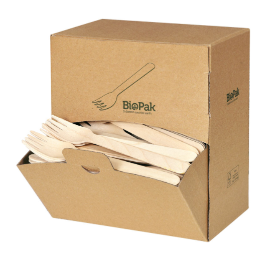 Holz- Besteck, Spenderbox Gabel 160mm, braun !NSV!