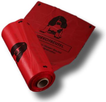 Hundekotbeutel bedruckt, HD/LLD, gerollt, opak rot