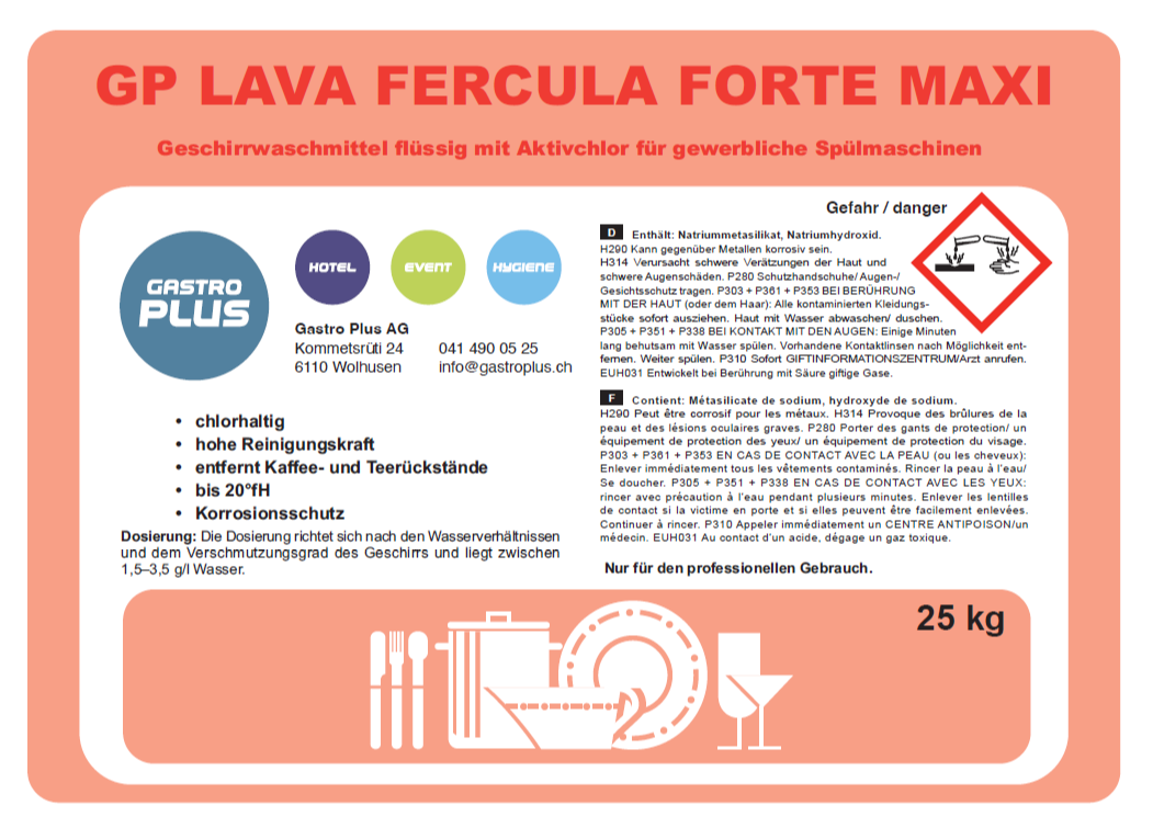 GP Lava Fercula Forte Maxi 25kg, Geschirrwaschmittel flüssig