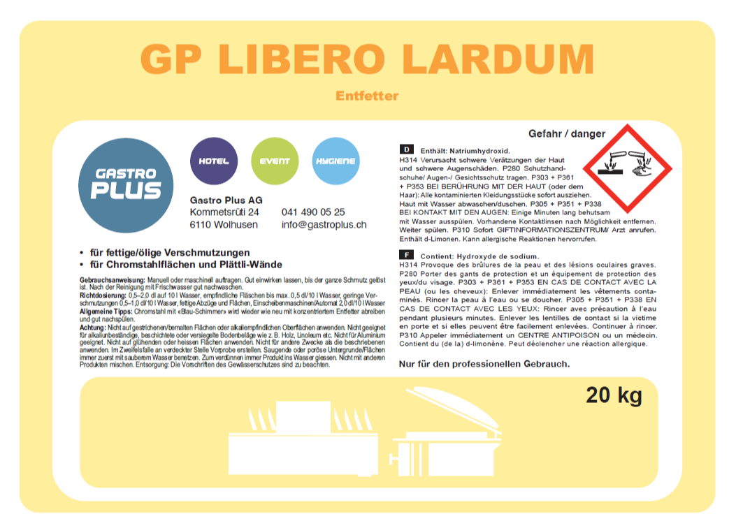 GP Libero Lardum 20kg, Entfetter Renolit