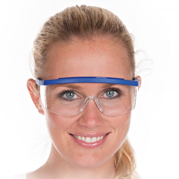Schutzbrille blau, beschlagfrei, Antikratzbeschichtung