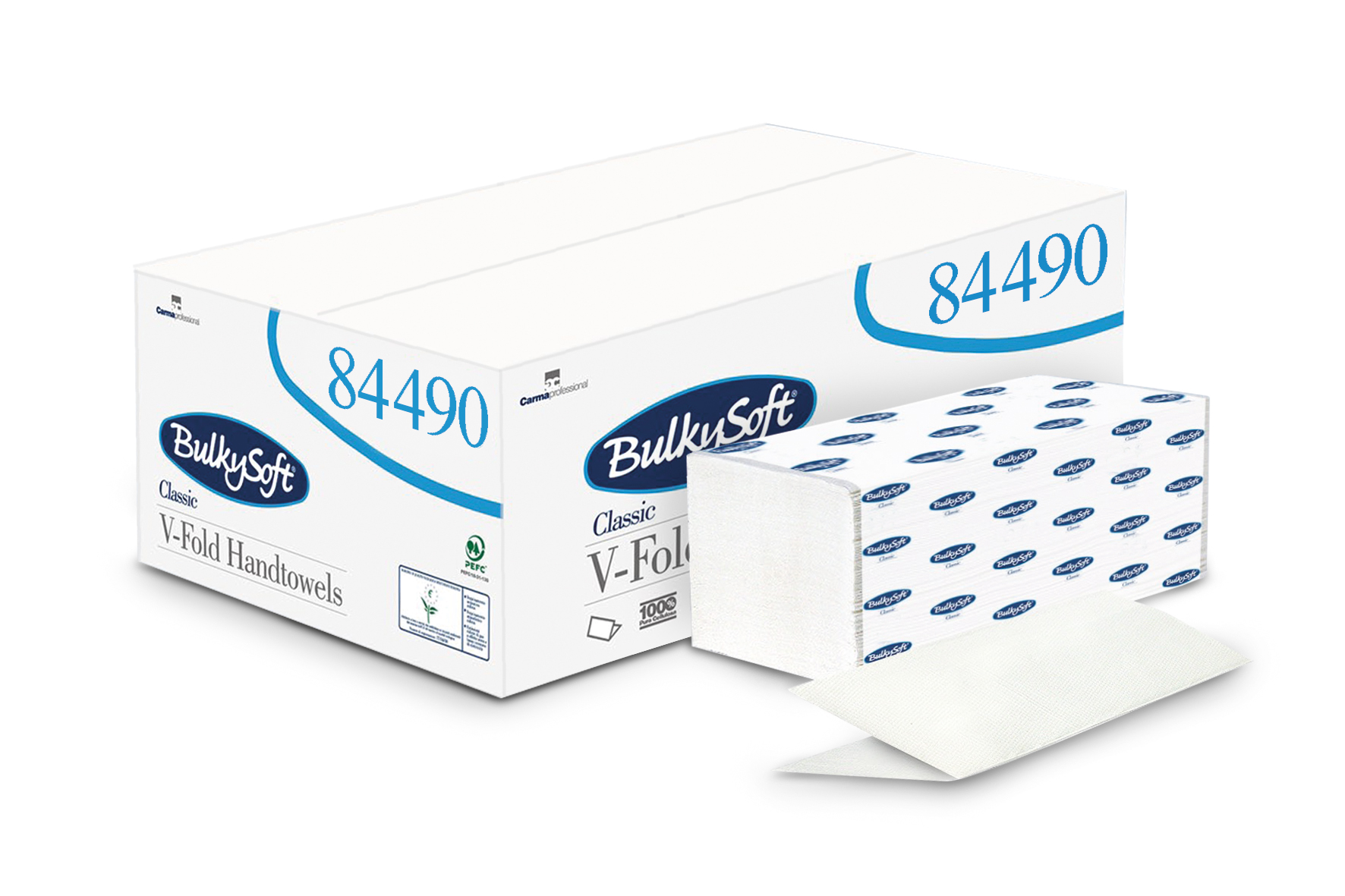 Papierhandtücher BulkySoft, V-Falz, 2-lg, geprägt, wasserlöslich