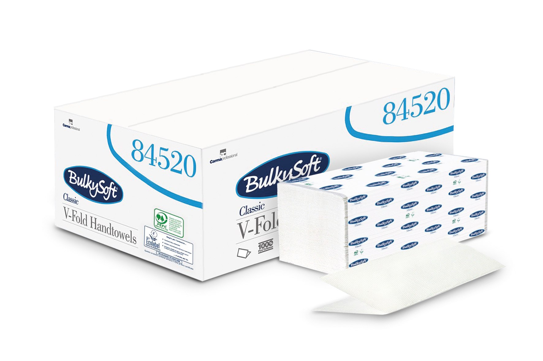 Papierhandtücher BulkySoft, V-Falz, 2-lg, geprägt