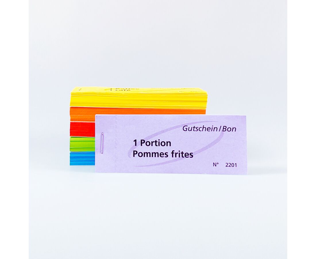 Gutscheinblock zu 100 Abrissen farbig assortiert