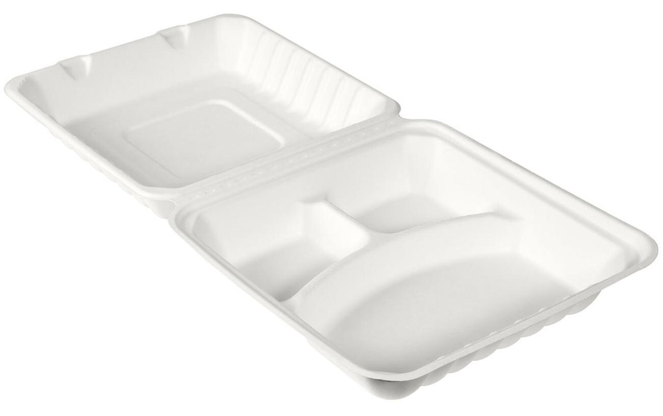 Men&#252;box mit Klappdeckel, Bagasse 3-teilig, 325/70/60ml