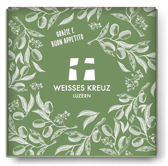 Pizzakarton &quot;Weisses Kreuz&quot; 33x33x4cm