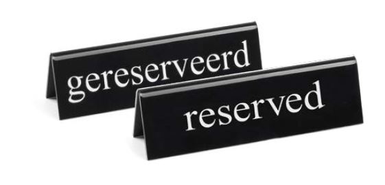 Tischschild &quot;r&#233;serv&#233;&quot; doppelseitig bedruckt, schwarz/weiss