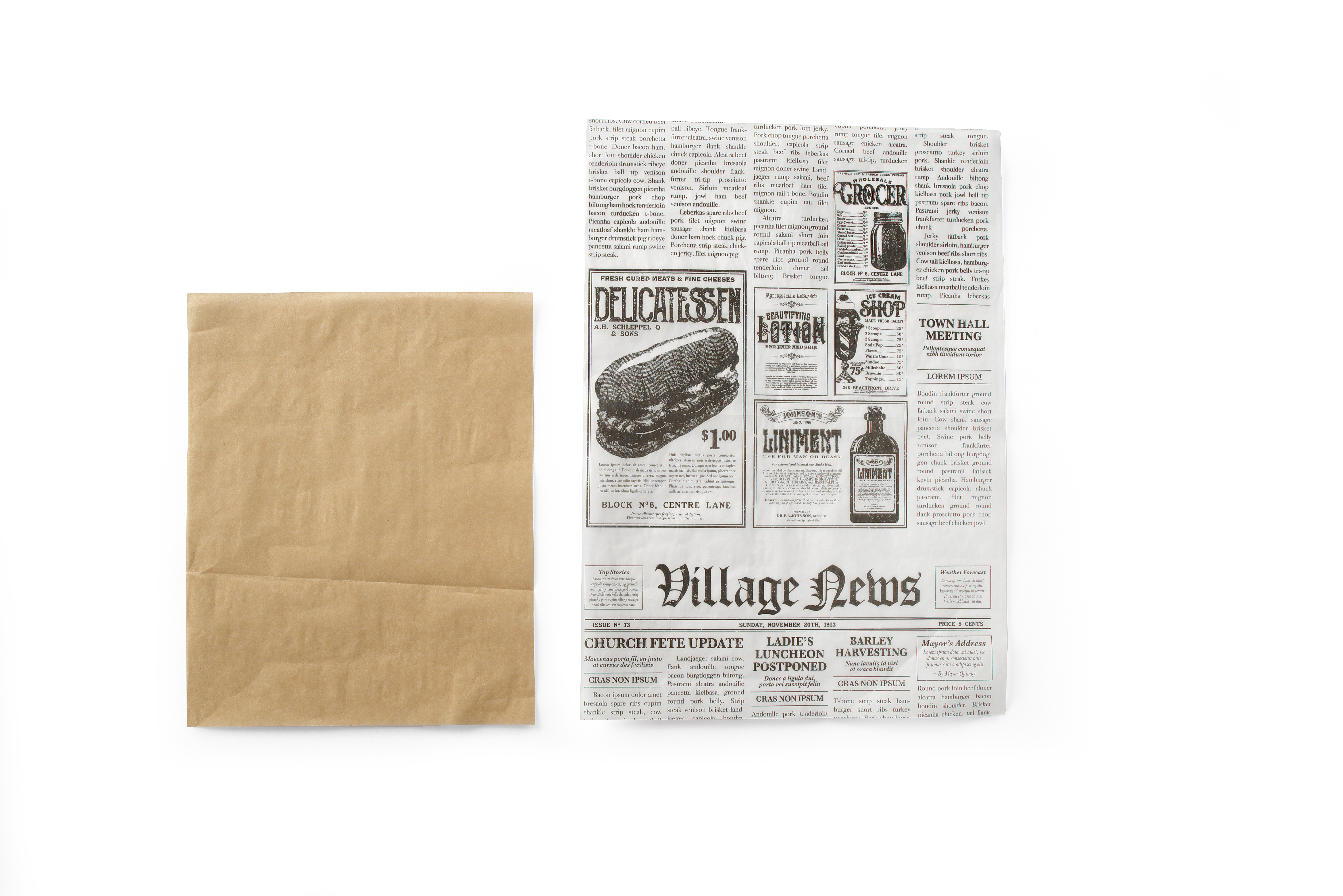 Wickel-, Einschlagpapier fettdicht, 25x35cm, Zeitungsmotiv