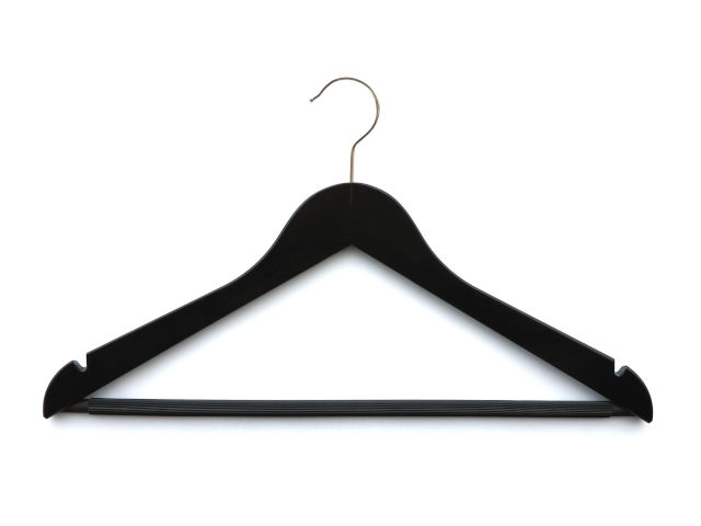 Kleiderbügel  44cm  Buchenholz schwarz gewinkelt  mit Steg